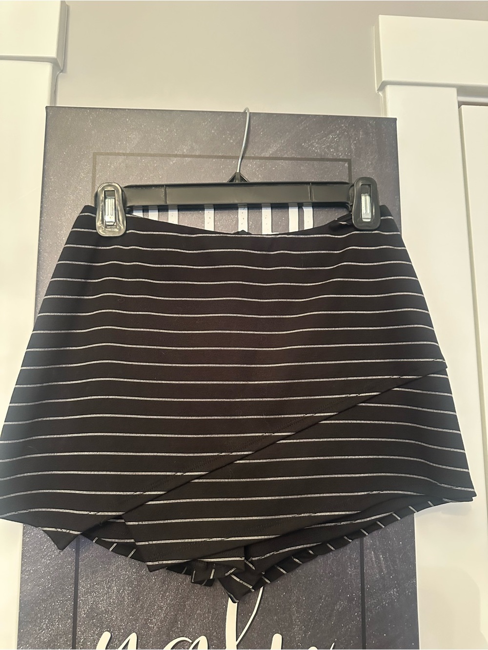 Lulu's Black and White Striped Wrap Skort